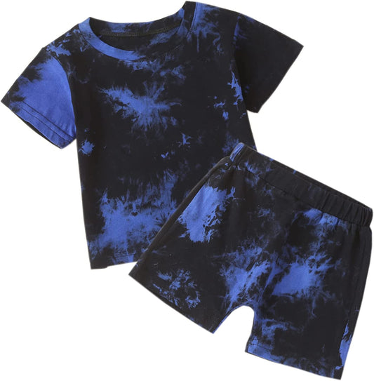Baby Toddler Boy Summer Outfit Blue and Black Tie Dye
