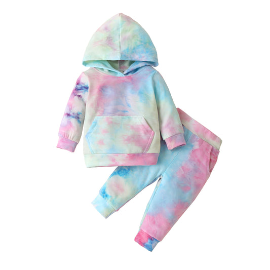 Azylar Baby Toddler Tie Dye Tracksuit Outfit Top and Pants Set Blue Pink Yellow