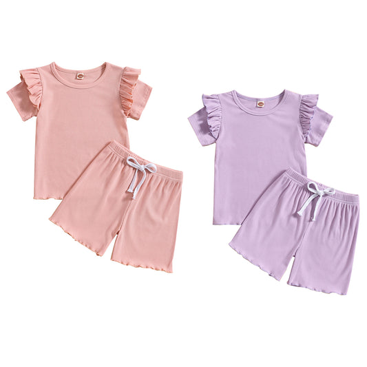 Toddler Baby Girl Summer Outfits Clothes Ruffle Sleeve Shirt and Short 2-Piece Set for Girls