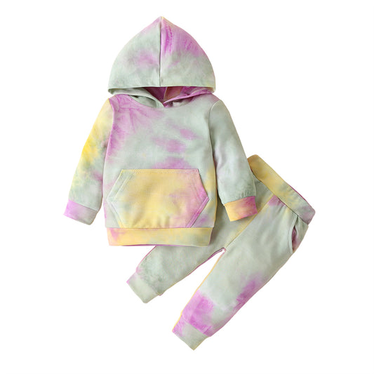 Azylar Baby Toddler Tie Dye Tracksuit Outfit Top and Pants Set Green Purple Yellow